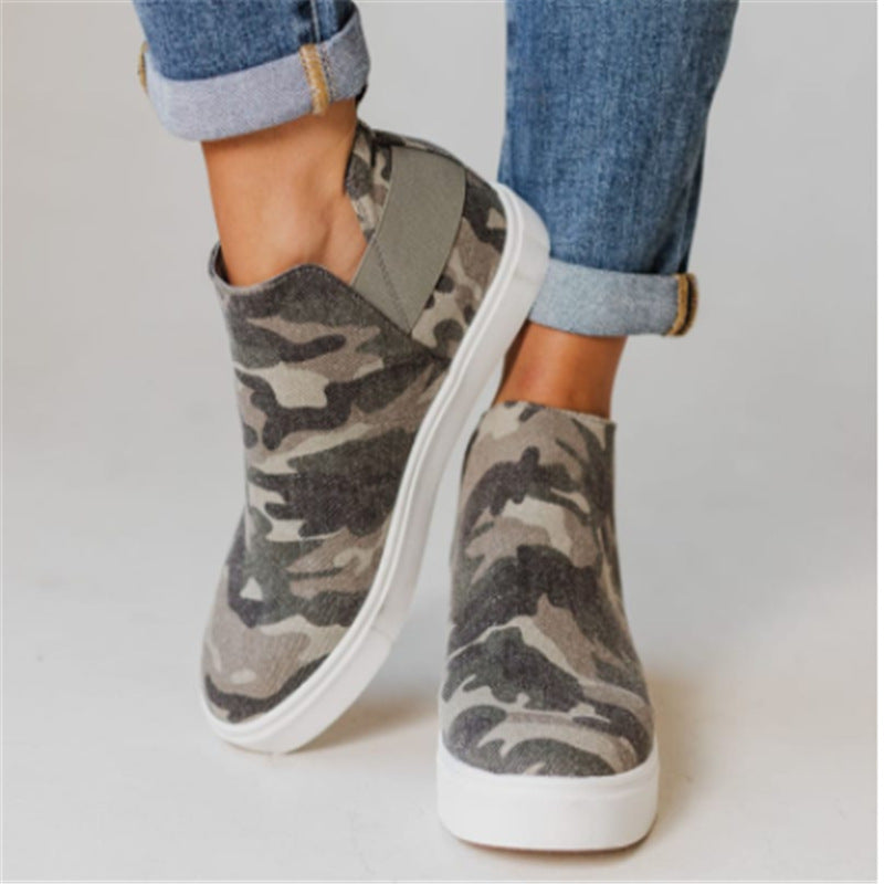 Women Casual Slip On Canvas Shoes Platform Low Top Wedge Sneakers-ABOXUN