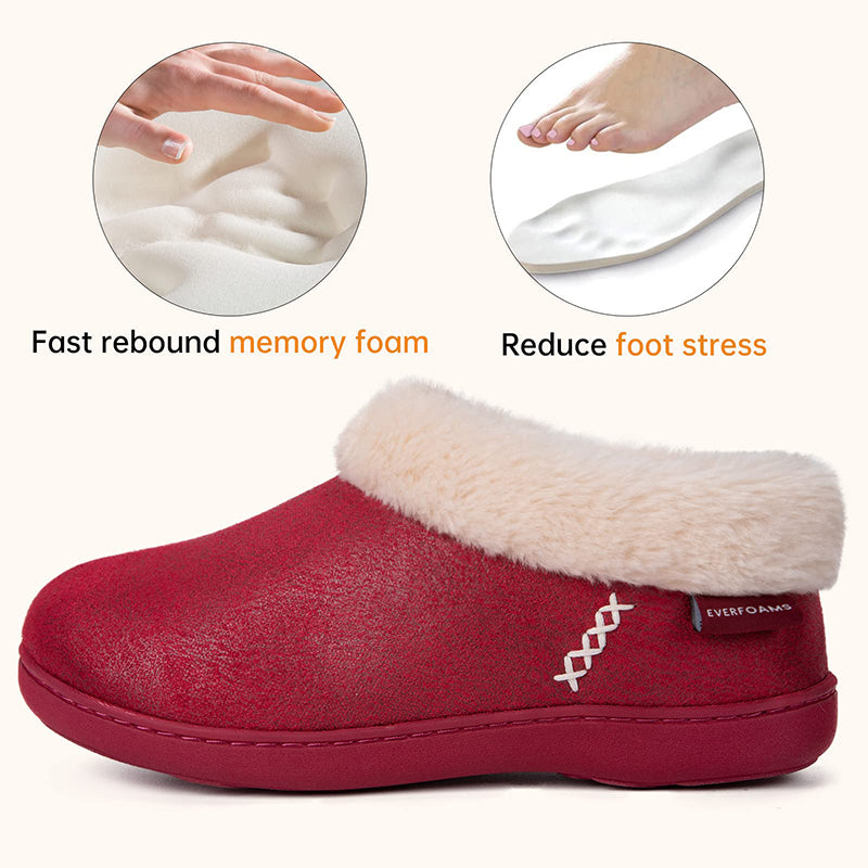 Women's Micro Suede Fuzzy Plush Lined Slippers with Cozy Memory Foam-ABOXUN