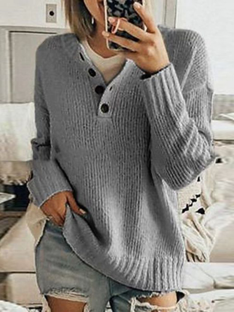 Casual Solid Color Stand Collar Sweater