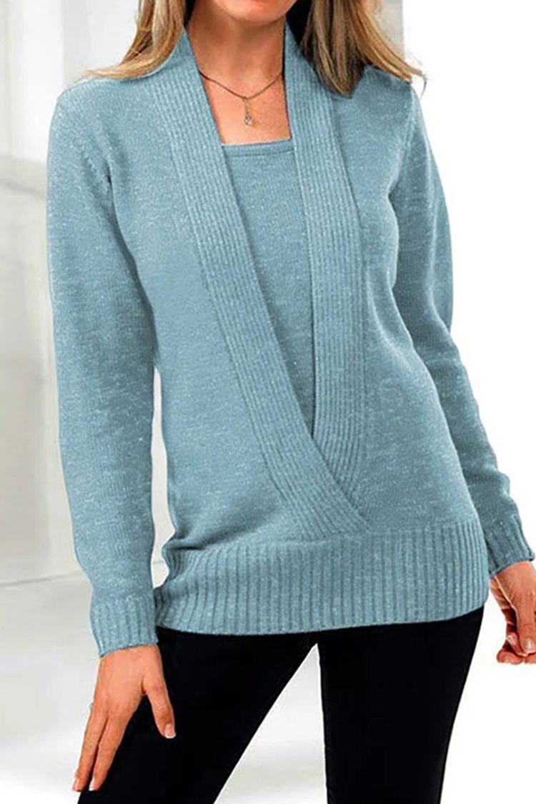 Solid Color Long Sleeve Sweater-ABOXUN