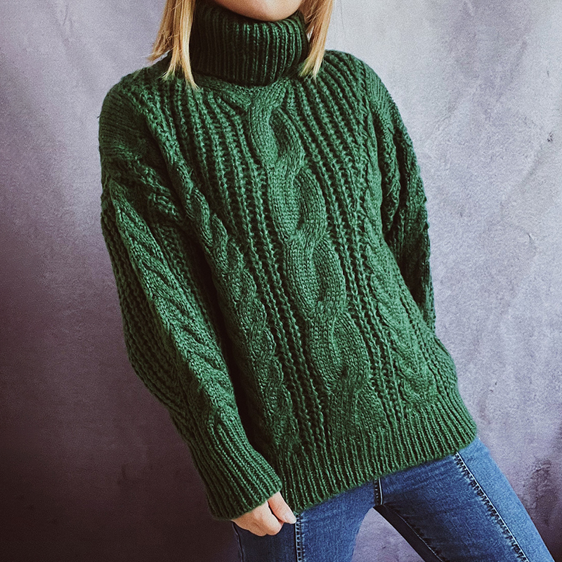 Vintage Long Sleeve Turtleneck Solid Sweater-ABOXUN