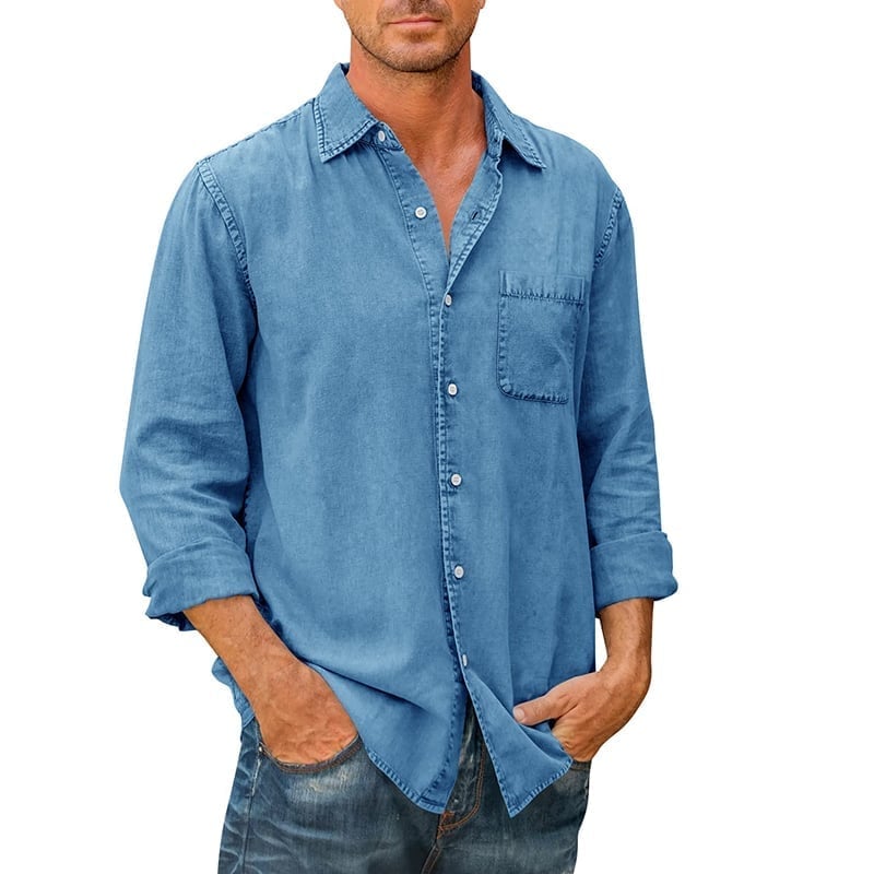 Last day 40% off🔥 Mens Denim Long Sleeve Button Down Shirt-ABOXUN
