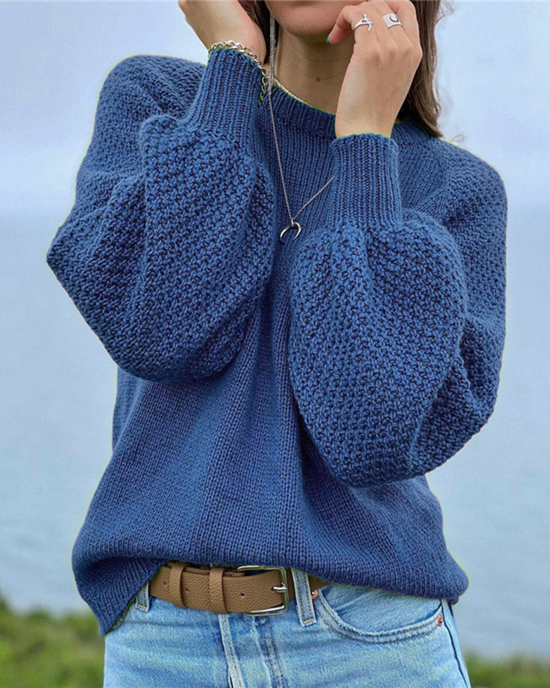 Pullover Solid Color All-match Sweater-ABOXUN