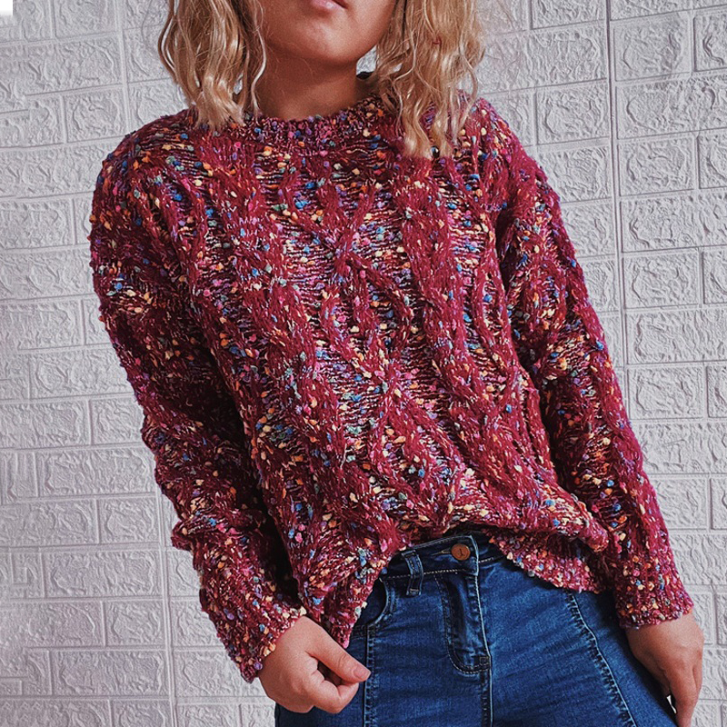 Vintage Long Sleeve Heathered Sweater-ABOXUN