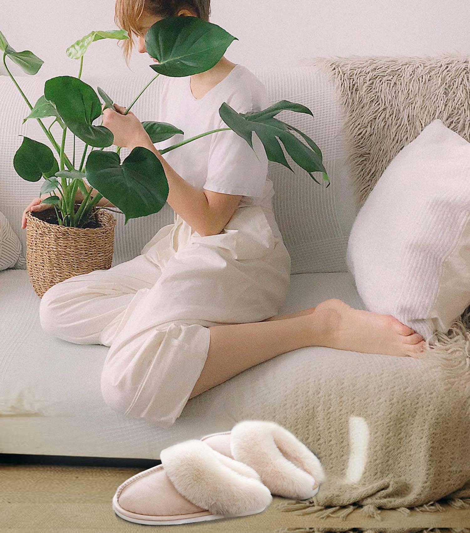 Ladies Fluffy Lined Warm Non Slip Slippers-ABOXUN