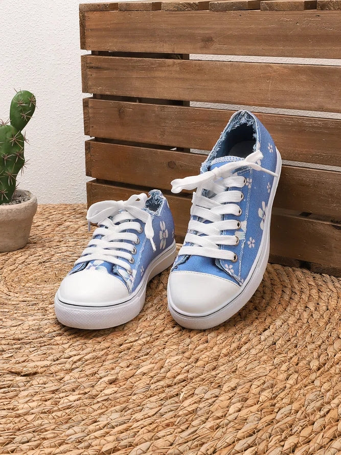 Women's Sneakers Floral Lace-up Canvas Sneakers-ABOXUN