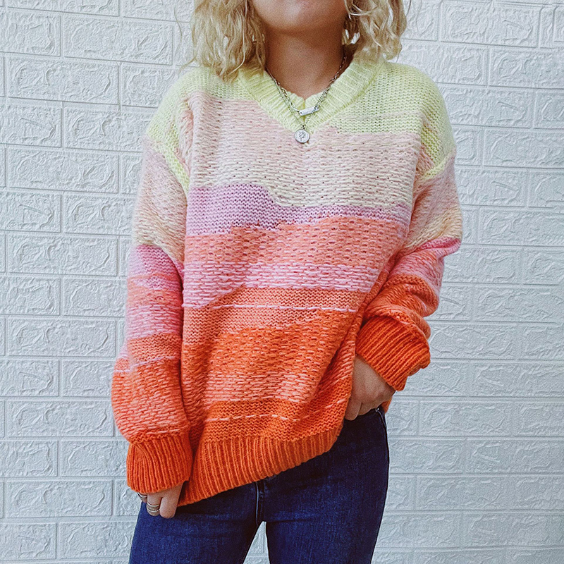 Vintage Long Sleeve Crew Neck Contrast Sweater-ABOXUN