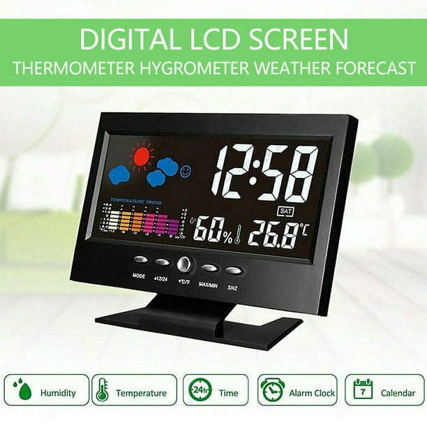 Digital LED Temperature Humidity Monitor Weather Forecast LED Table Alarm Clock