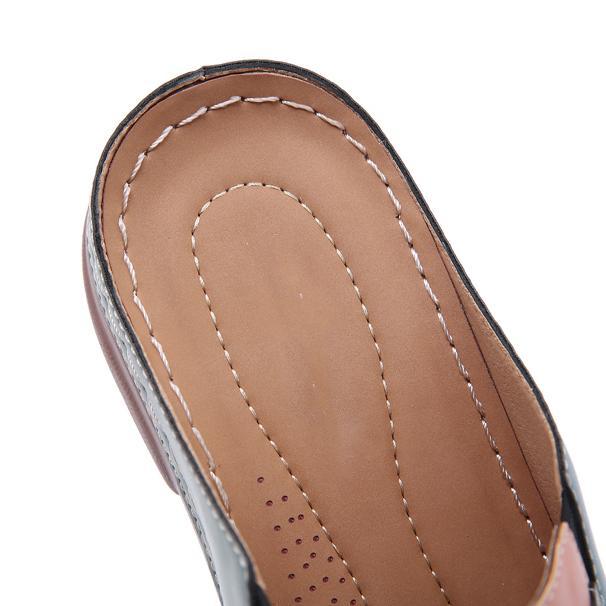 Women Comfortable Slip On Color Block Mules Slippers-ABOXUN