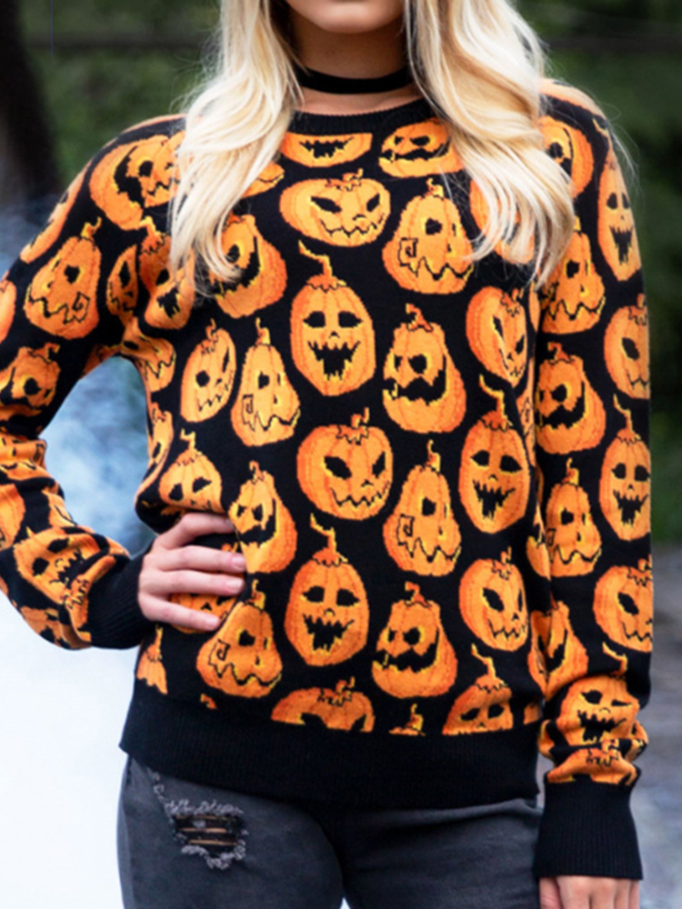 Halloween Crew Neck Loose Sweater-ABOXUN