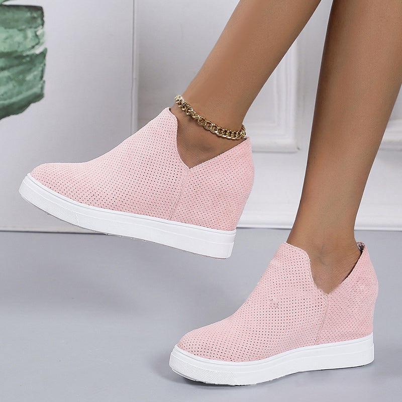 Women's Round Toe Wedge Inner Booster Eyelet Casual Shoes-ABOXUN