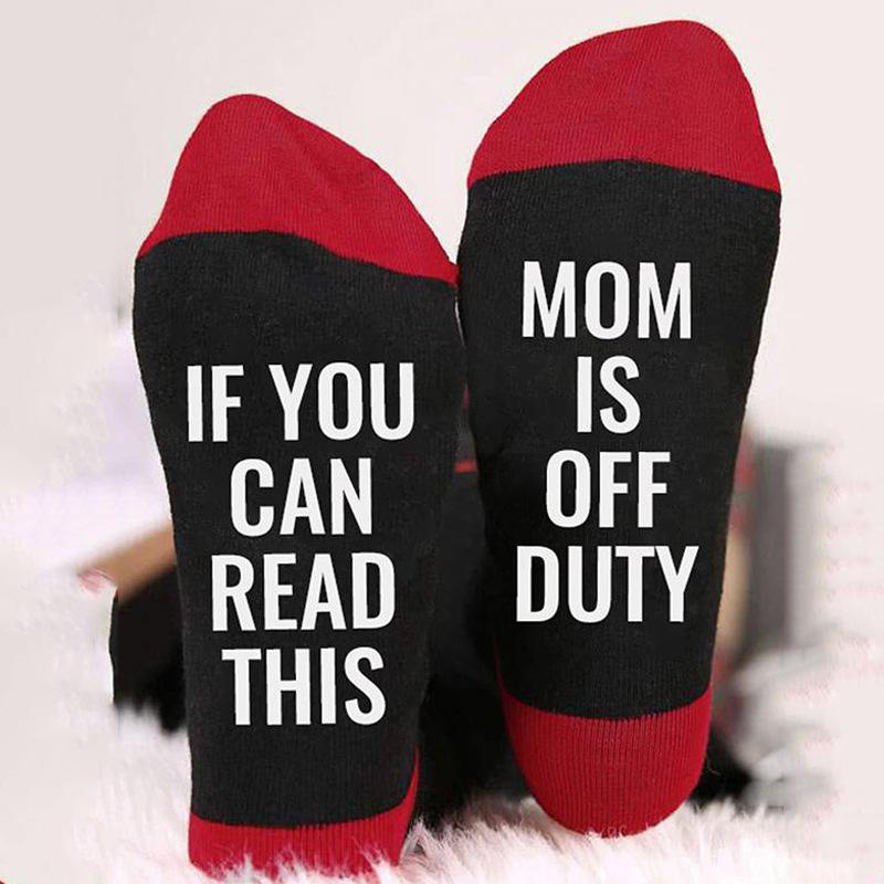 5 Pairs If You Can Read This Mom Is Off Duty Cotton Socks Letter Printing Novelty Socks-ABOXUN