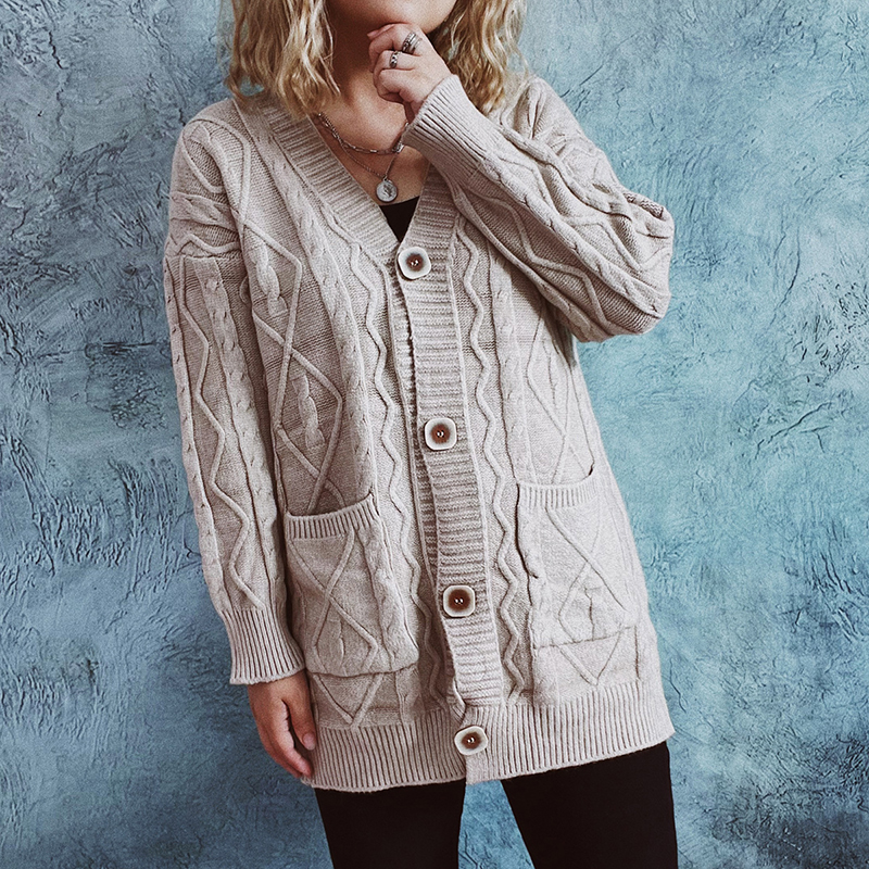 Vintage Long Sleeve Solid Sweater Cardigan-ABOXUN