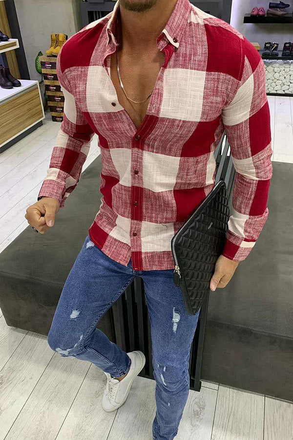 Solid color V-neck drawstring long-sleeved cotton and linen shirt-ABOXUN