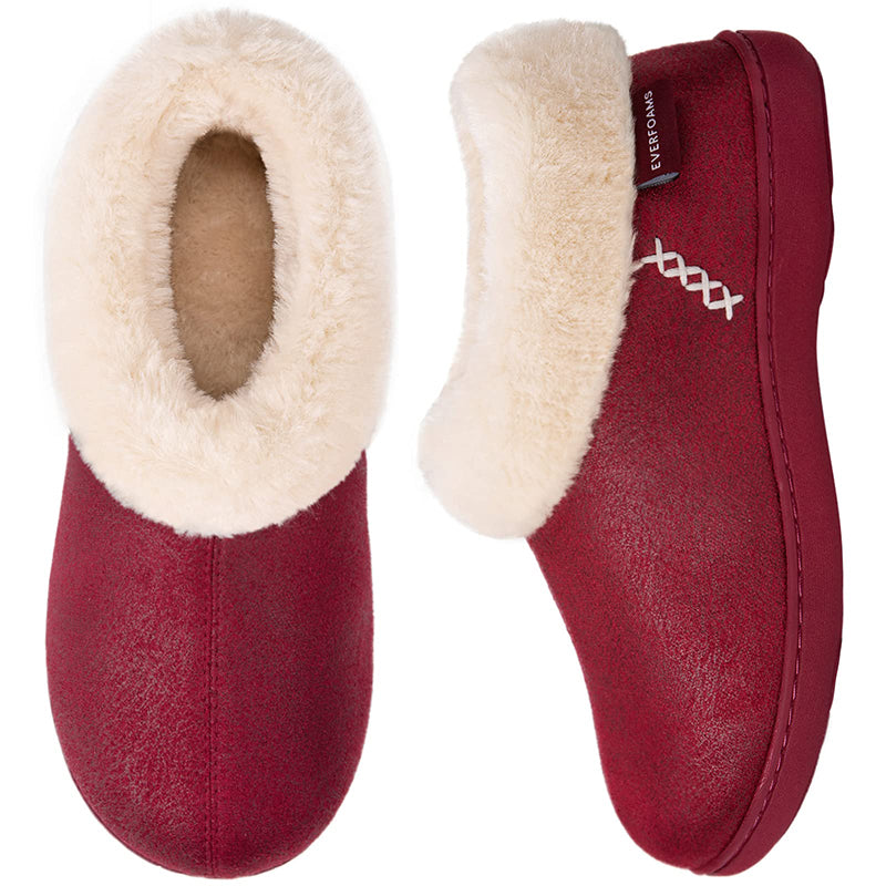 Women's Micro Suede Fuzzy Plush Lined Slippers with Cozy Memory Foam-ABOXUN