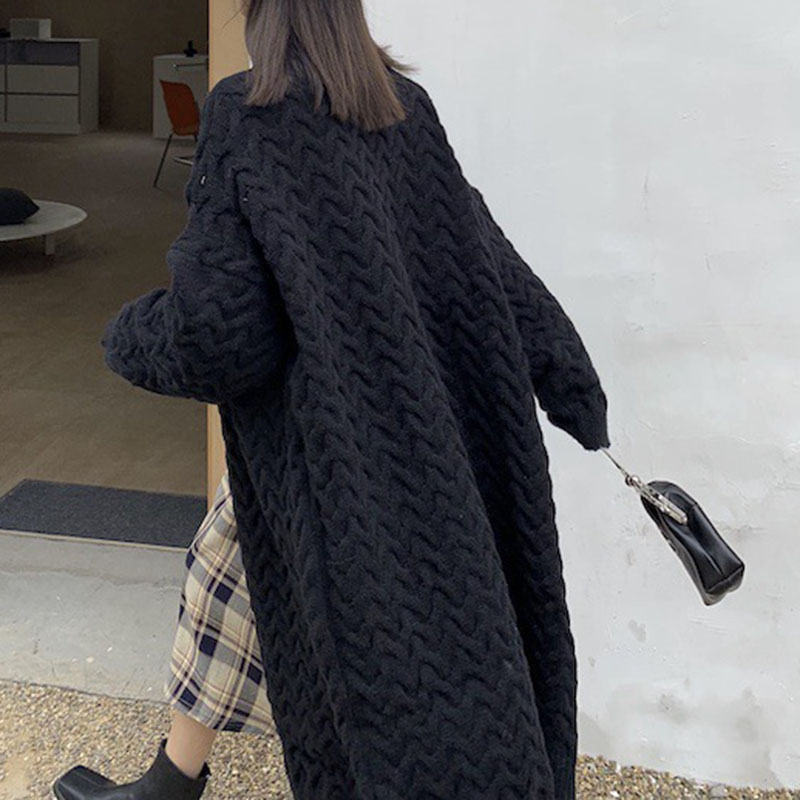 Long Twist Knit Sweater Thick Wool Sweater Cardigan-ABOXUN