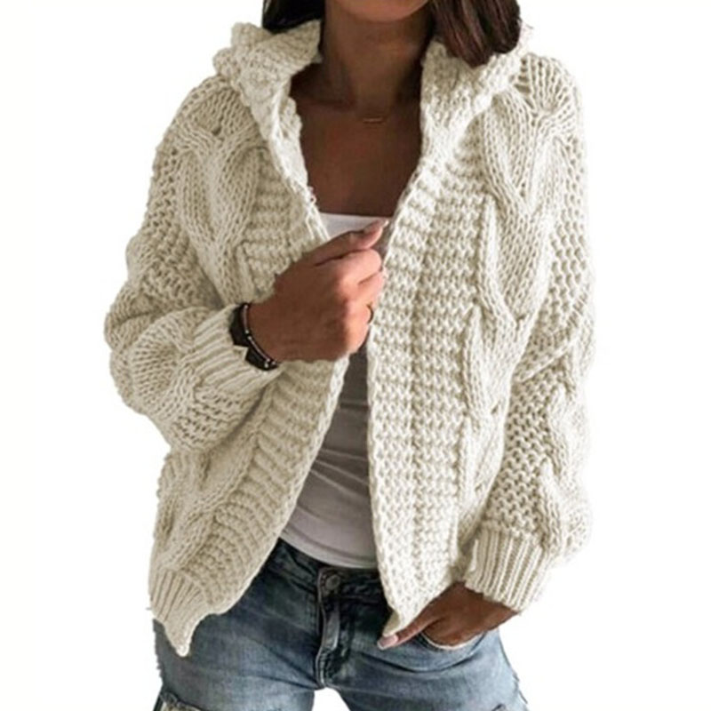 Twist Thick Line Hooded Sweater Cardigan-ABOXUN