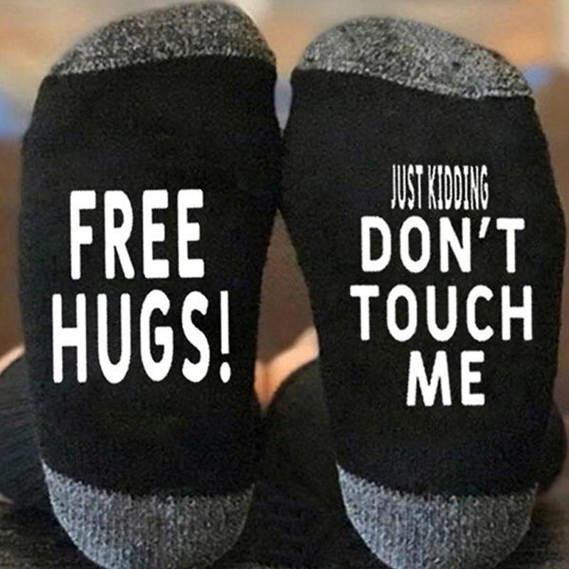 5 Pairs FREE HUGS! JUST KIDDING DON'T TOUCH ME Cotton Men's Socks Novelty Sock-ABOXUN