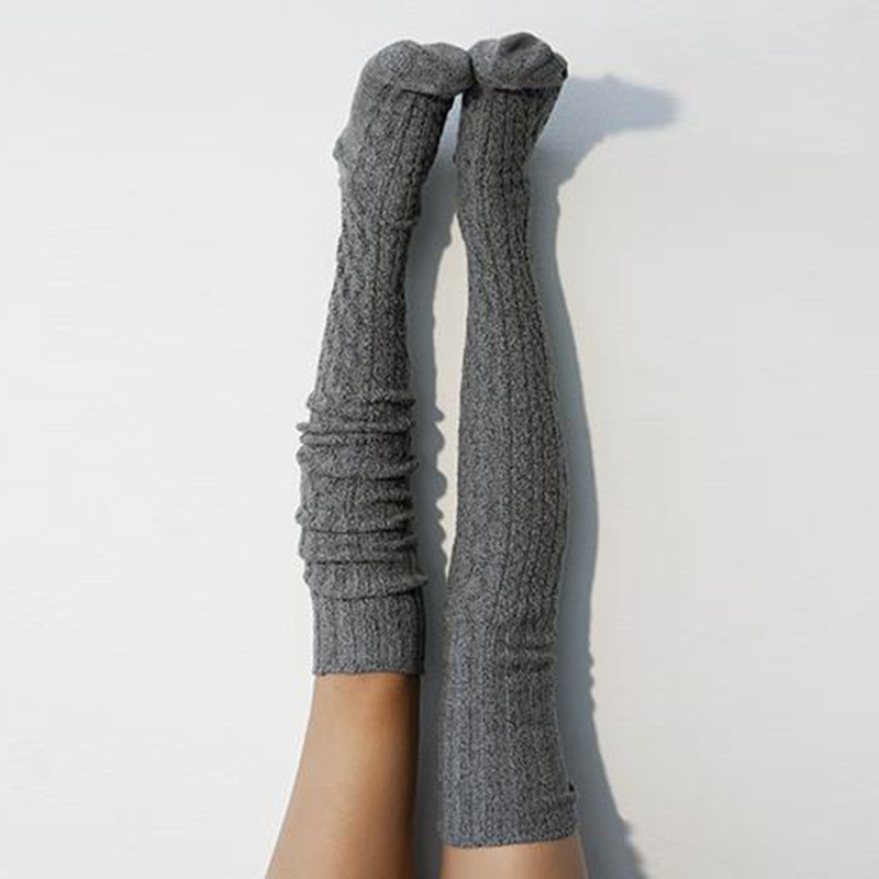 Solid Color Long Tube Knitted Over The Knee Socks-ABOXUN