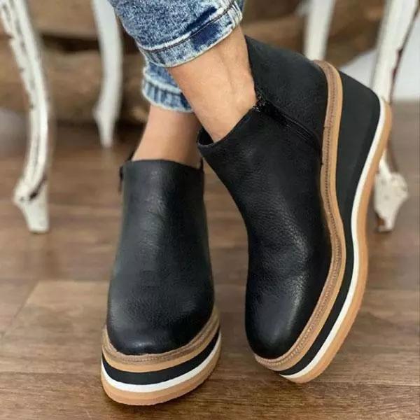 Women Solid Color Wedge Ankle Boots-ABOXUN