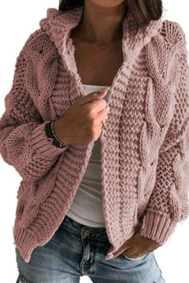 Twist Thick Line Hooded Sweater Cardigan-ABOXUN