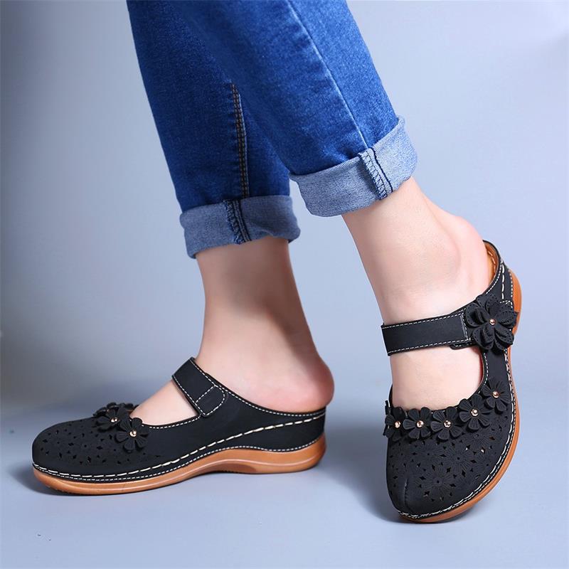 Summer multicolor retro comfortable flat round toe non-slip soft bottom casual women's sandals-ABOXUN