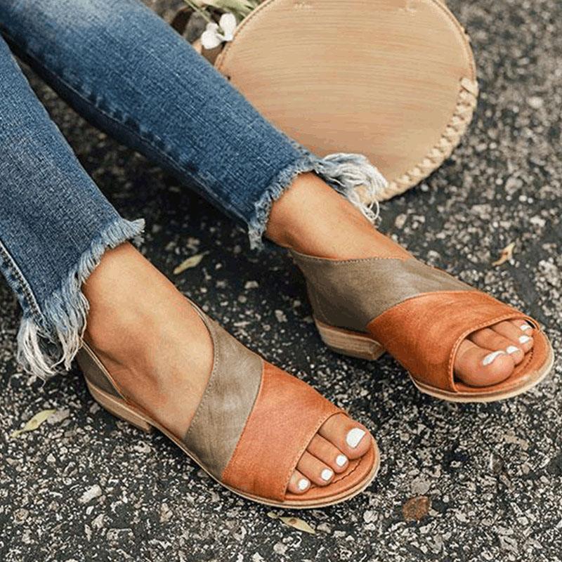 Women's Summer Causal Sandals Peep Toe Low Heels Sandals Shoes-ABOXUN