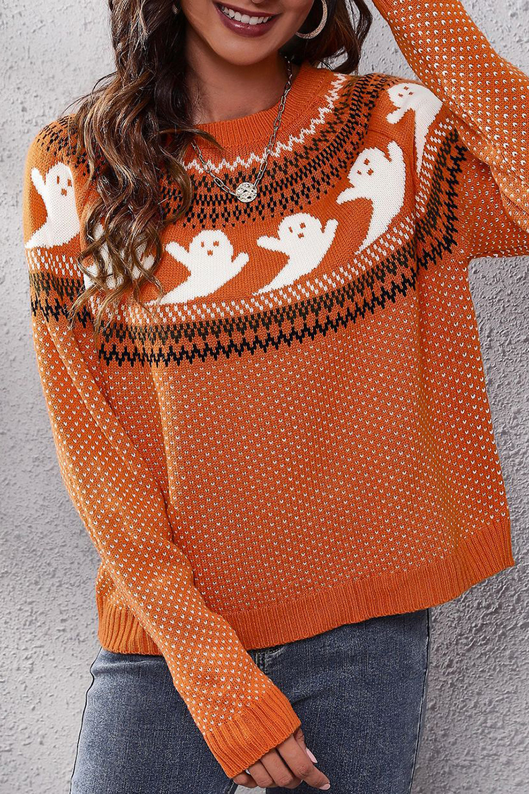 Vintage Halloween Ghost Polka Dot Sweater-ABOXUN