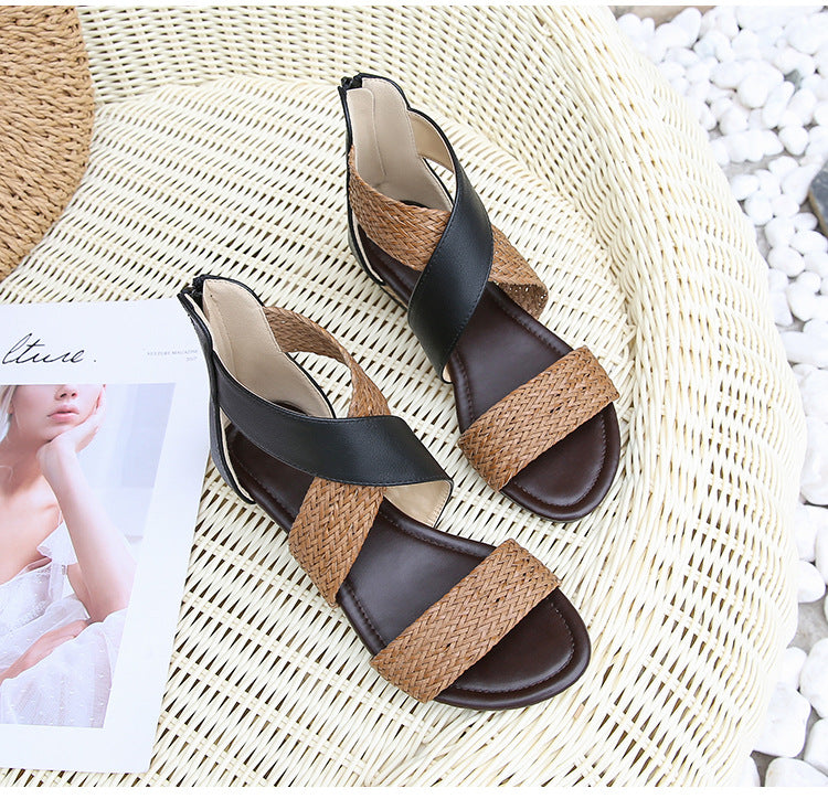 Ladies Woven Wedge Sandals-ABOXUN