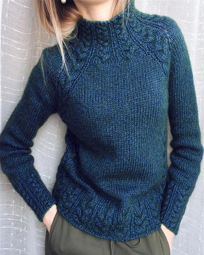Pure Color Linen Pattern Sweater Knitted Sweater-ABOXUN