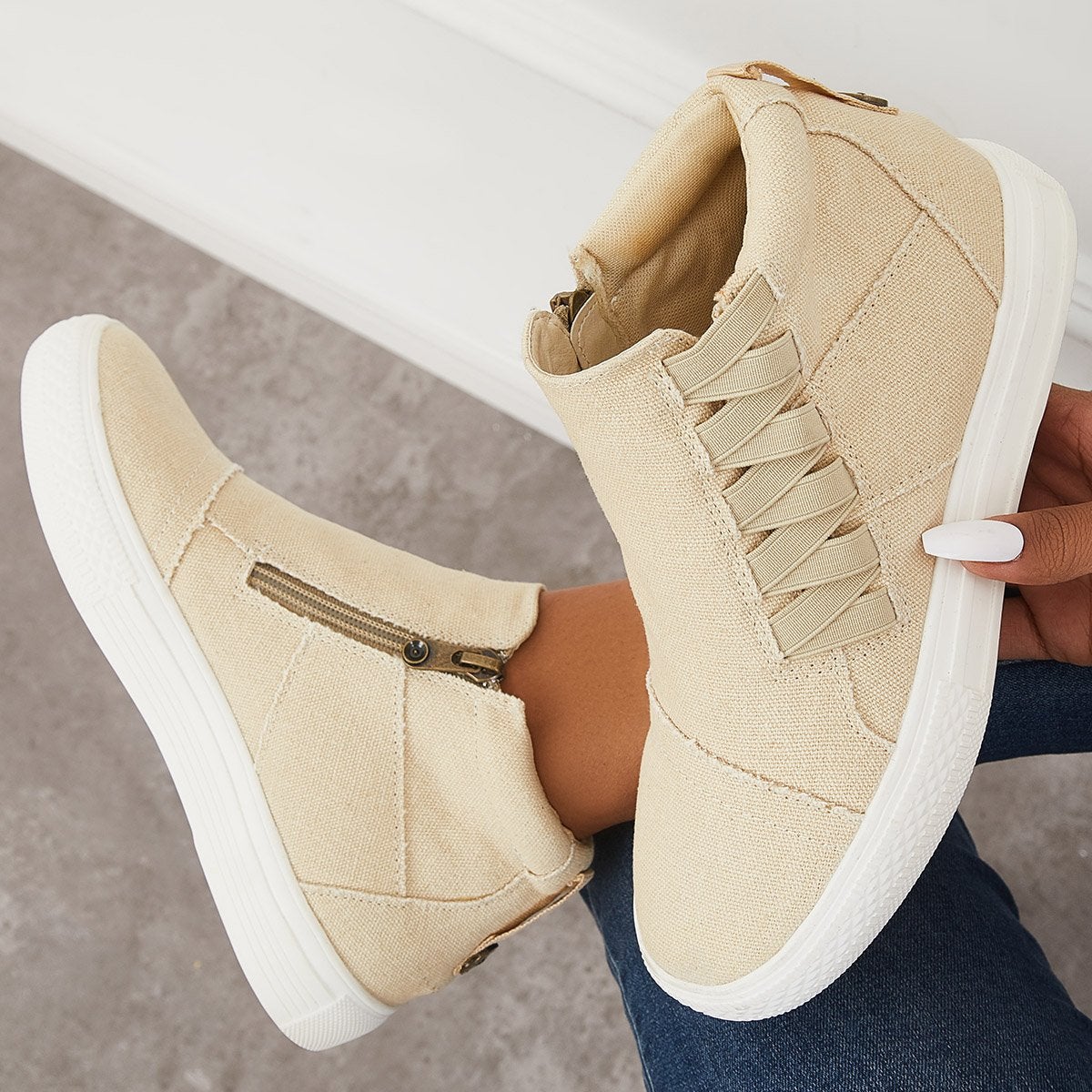 Women Casual Slip On Canvas Shoes Platform Low Top Wedge Sneakers-ABOXUN