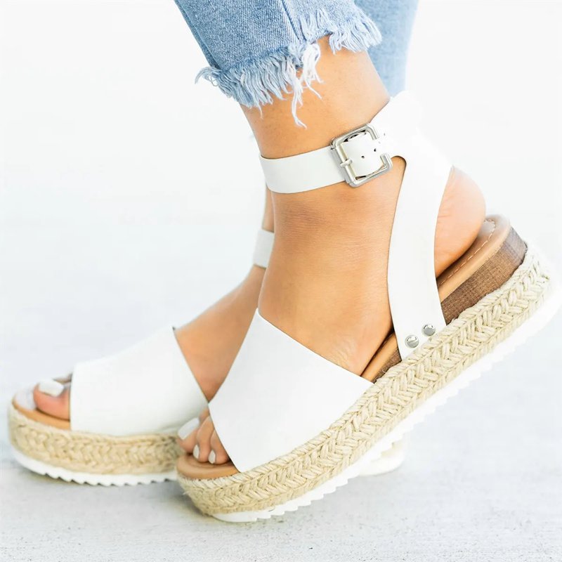 Women's Linen Wedge Platform Fish Mouth Sandals-ABOXUN