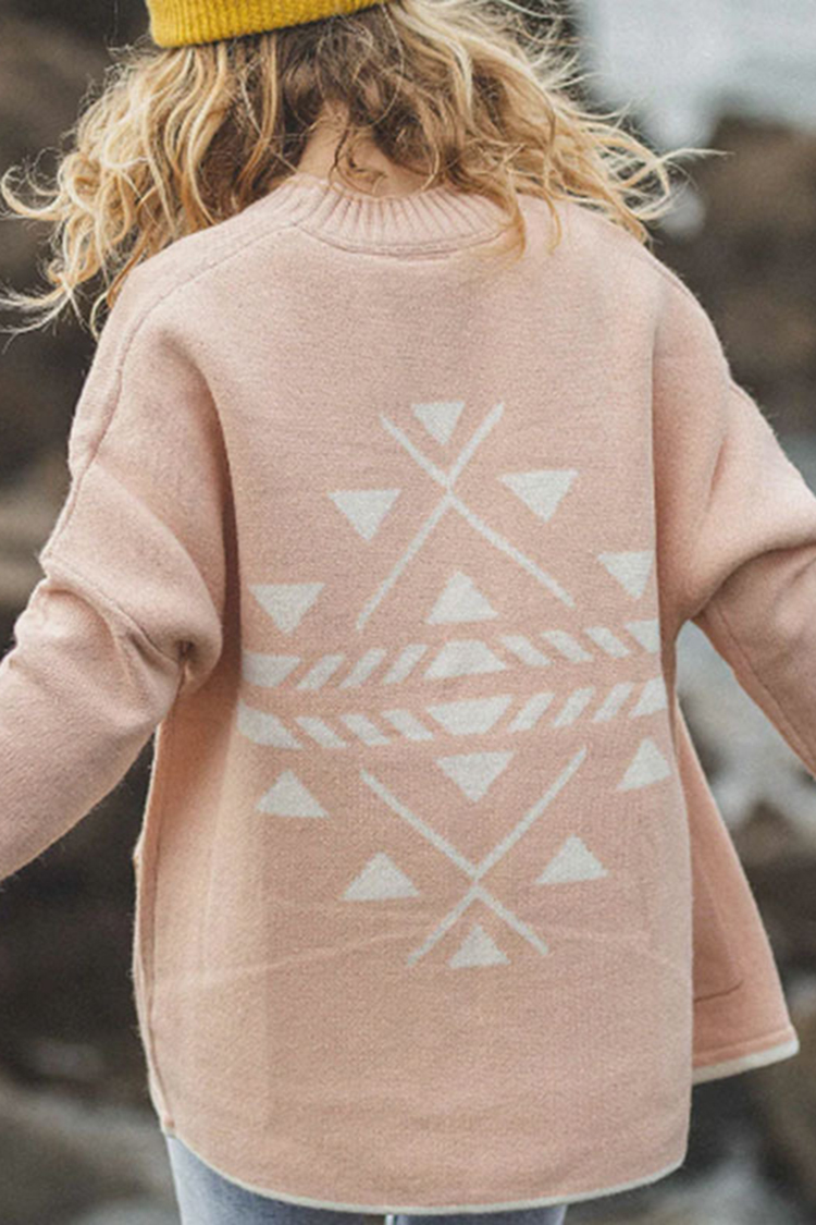 Totem Long Sleeve Loose Sweater Cardigan-ABOXUN