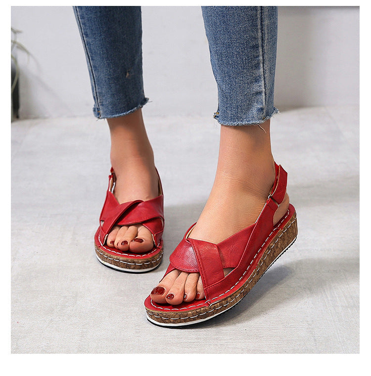 2022 Summer Solid Color Flat Velcro Sandals-ABOXUN