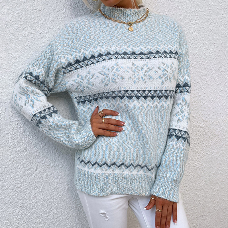 Vintage Jacquard Half Turtleneck Snowflake Sweater-ABOXUN