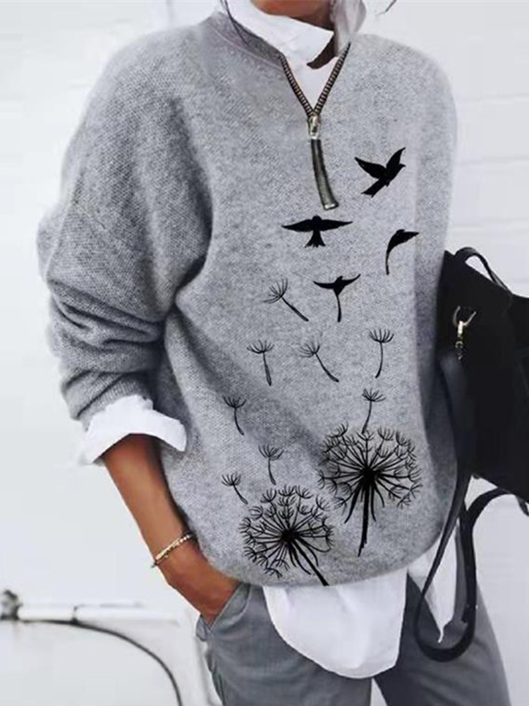 Brushed Animal Print Loose Long Sleeve Top-ABOXUN