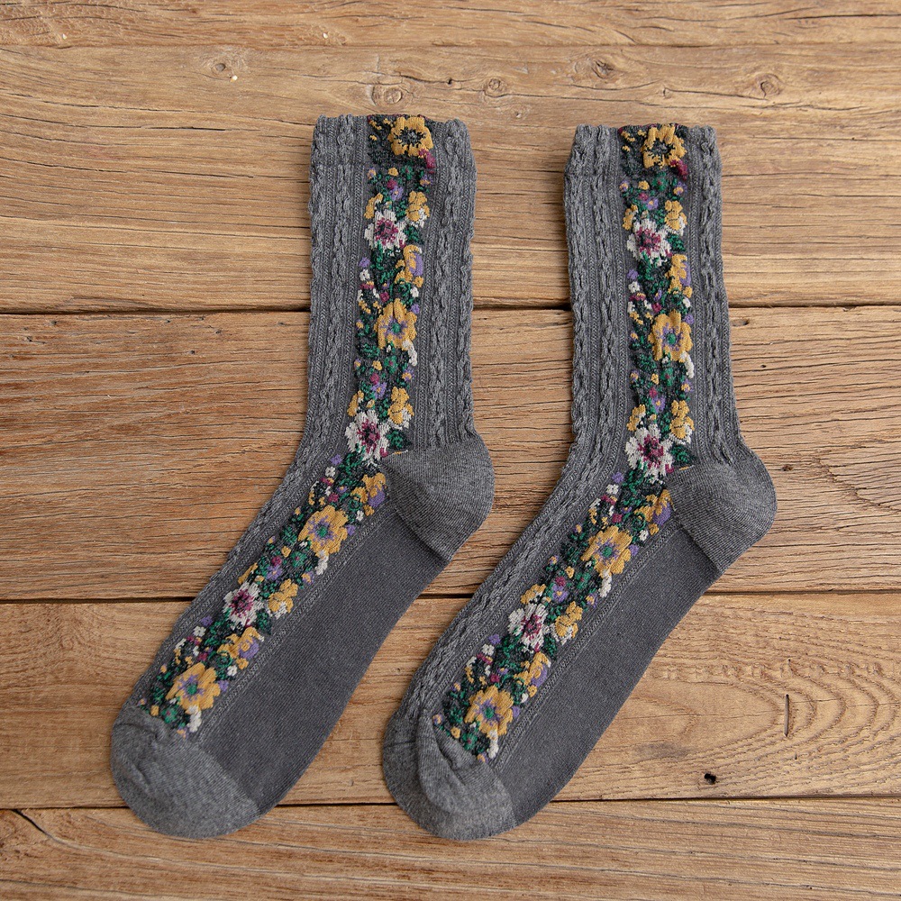 Vintage Ethnic Flowers Medium Tube Socks-ABOXUN