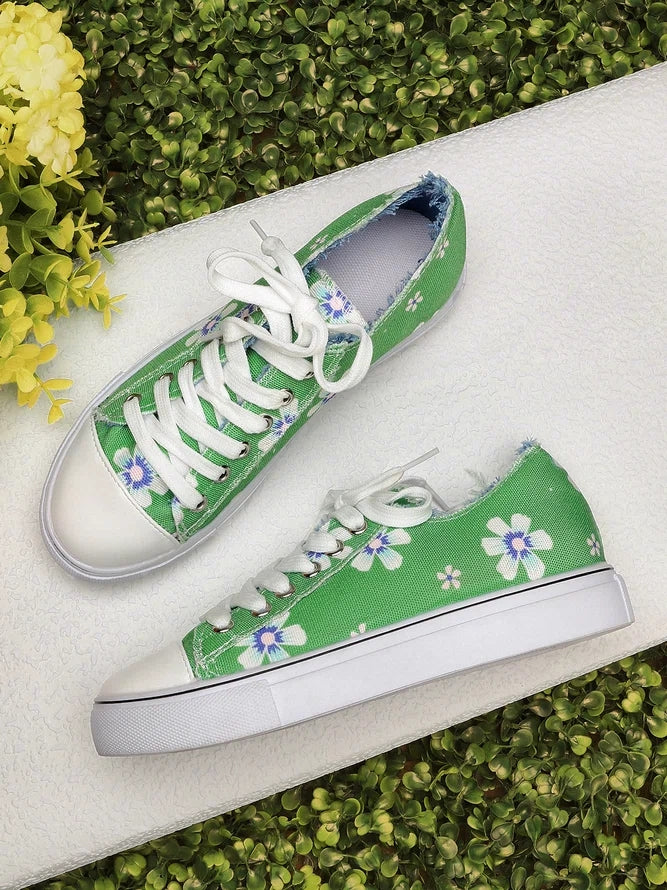Women's Sneakers Floral Lace-up Canvas Sneakers-ABOXUN