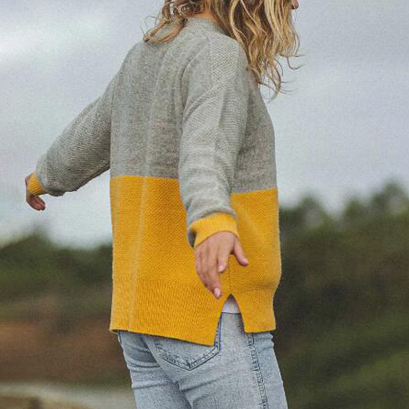 Casual Contrast Long Sleeve Sweater-ABOXUN
