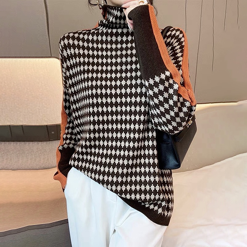 Green Stripe Black and White Diamond Print Sweater-ABOXUN