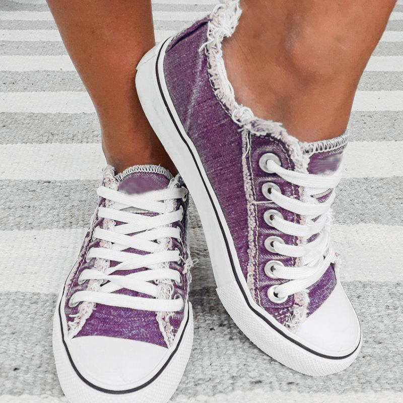 Women's Sneakers Floral Lace-up Canvas Sneakers-ABOXUN