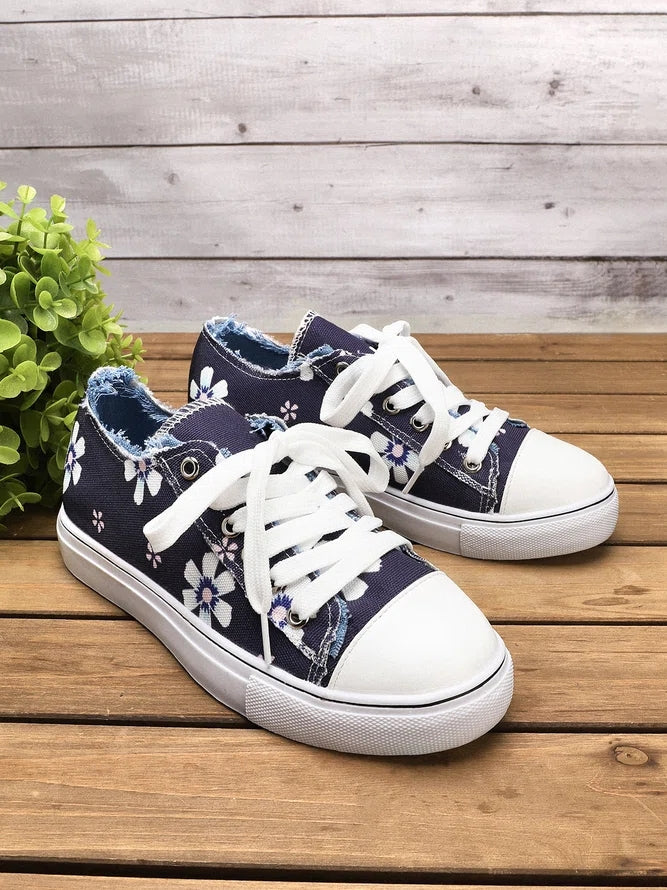 Women's Sneakers Floral Lace-up Canvas Sneakers-ABOXUN