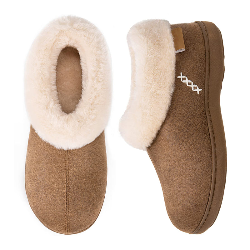 Women's Micro Suede Fuzzy Plush Lined Slippers with Cozy Memory Foam-ABOXUN