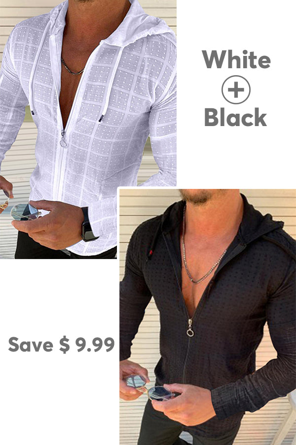 New casual slim long-sleeved hooded shirt-ABOXUN