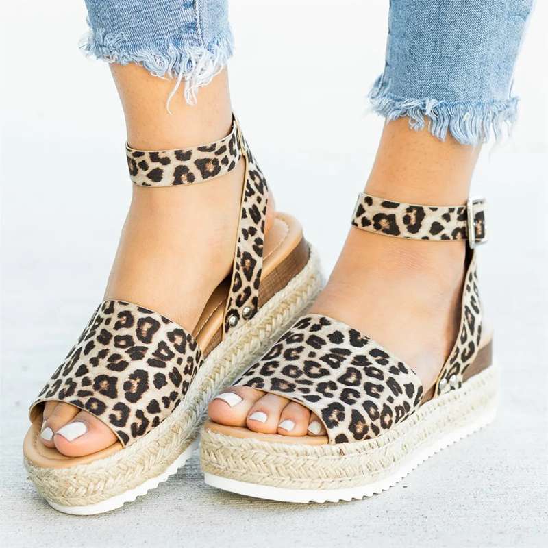 Women's Linen Wedge Platform Fish Mouth Sandals-ABOXUN