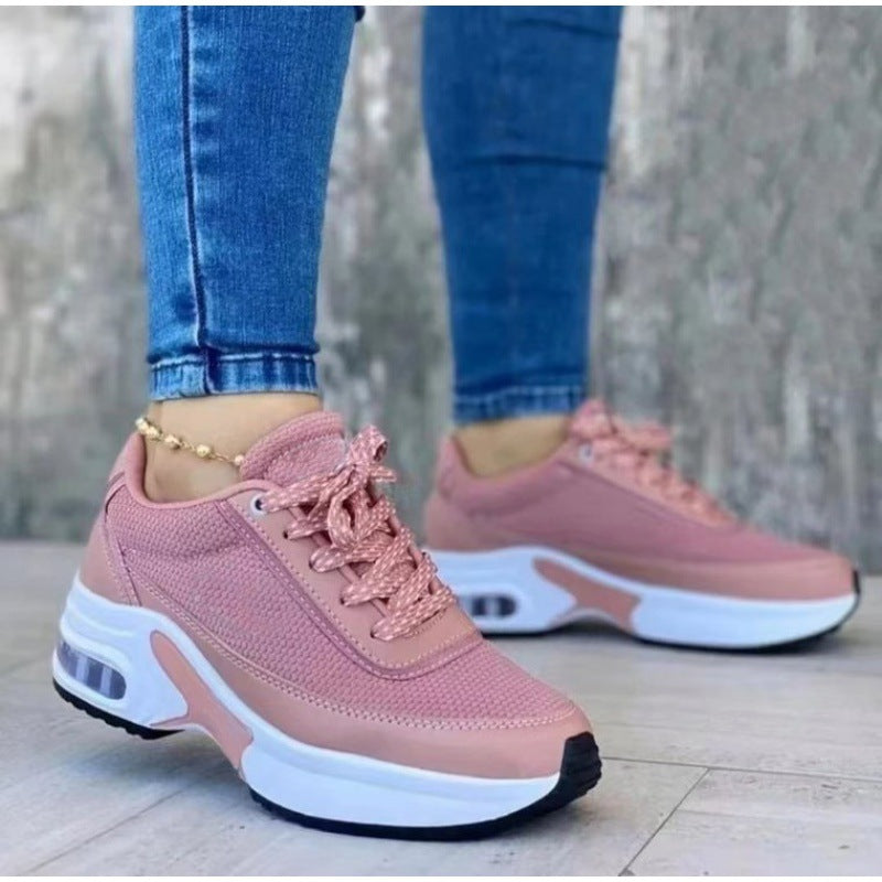 Women's Round Toe Platform Mesh Lace-Up Sneakers-ABOXUN
