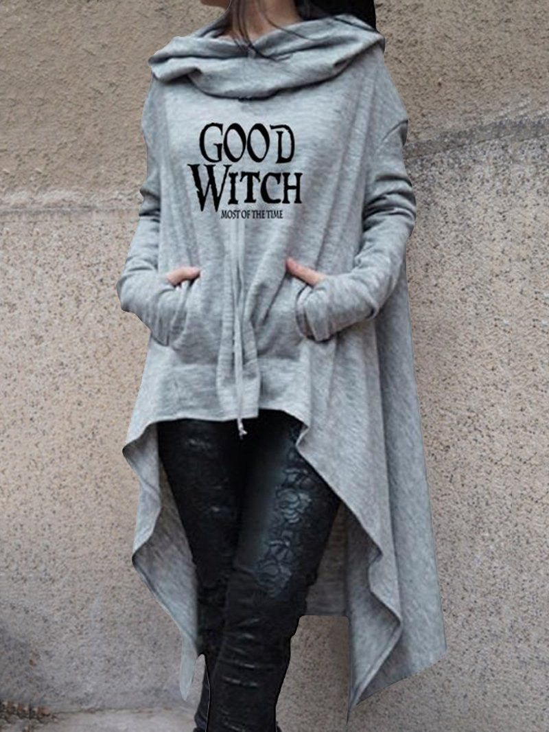 GOOD WITCH MOST OF THE TIME Printed Long-sleeved Women's Sweater With Two Wool Pockets-ABOXUN