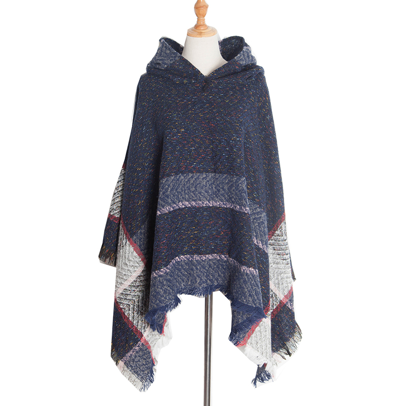 Vintage Herringbone Hooded Pullover Shawl-ABOXUN