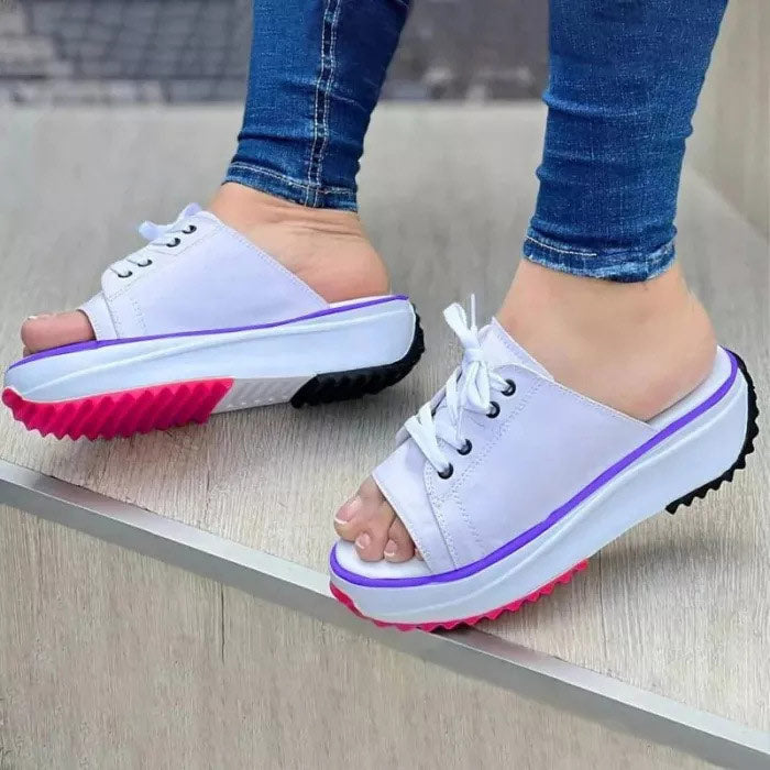 2022 Summer Fish Mouth Canvas Breathable Casual Thick Sole Slippers-ABOXUN