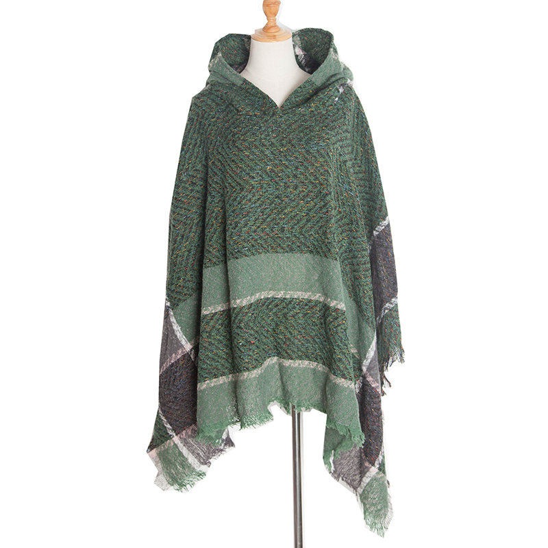 Vintage Herringbone Hooded Pullover Shawl-ABOXUN